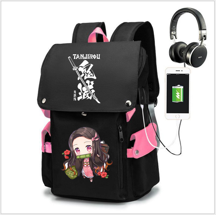 Hot  Demon Slayer Usb Charging School Backpack Waterproof Large Capacity Anime School Bag for Students