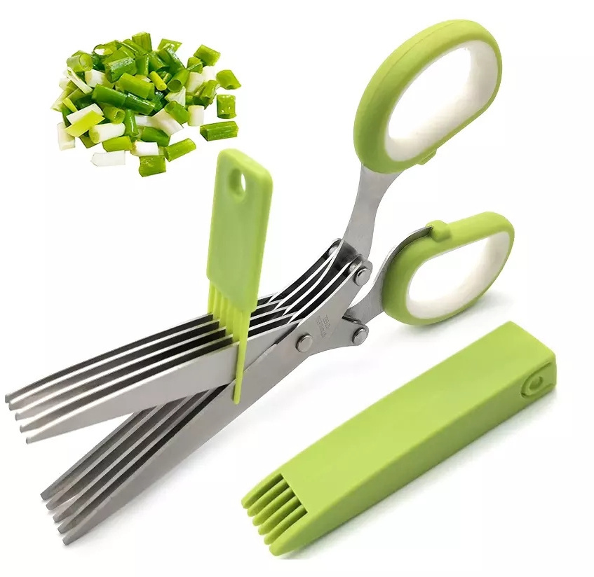 Herb Scissors With 5 Blades and Cover Cool Kitchen Gadgets Cutting Shredded Lettuce Cilantro Fresh Onion Scissors