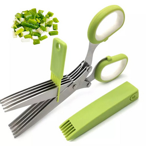 Herb Scissors With 5 Blades and Cover Cool Kitchen Gadgets Cutting Shredded Lettuce Cilantro Fresh Onion Scissors