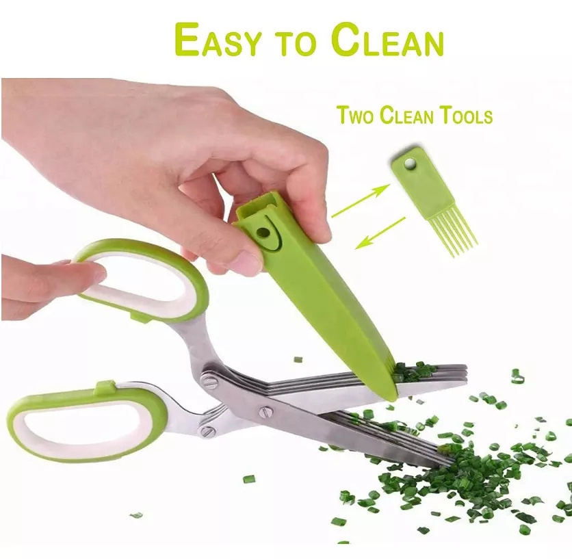 Herb Scissors With 5 Blades and Cover Cool Kitchen Gadgets Cutting Shredded Lettuce Cilantro Fresh Onion Scissors