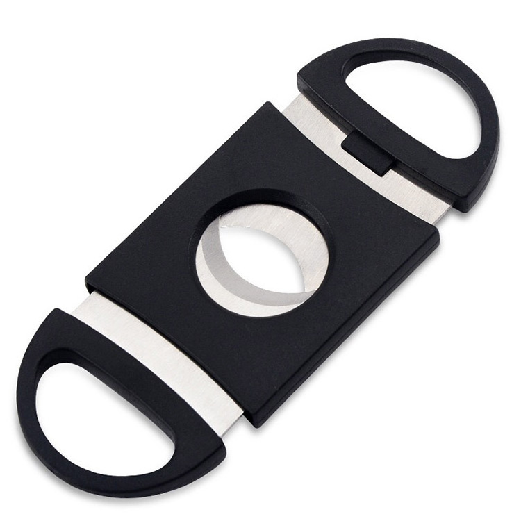 Custom Logo Black Table Top Plastic Double Blade Cigar Cutter for Cigar Scissors Accessories