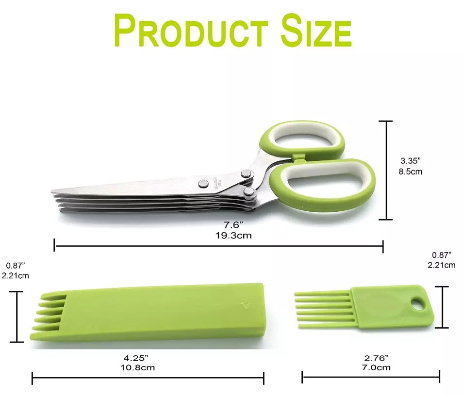 Herb Scissors With 5 Blades and Cover Cool Kitchen Gadgets Cutting Shredded Lettuce Cilantro Fresh Onion Scissors