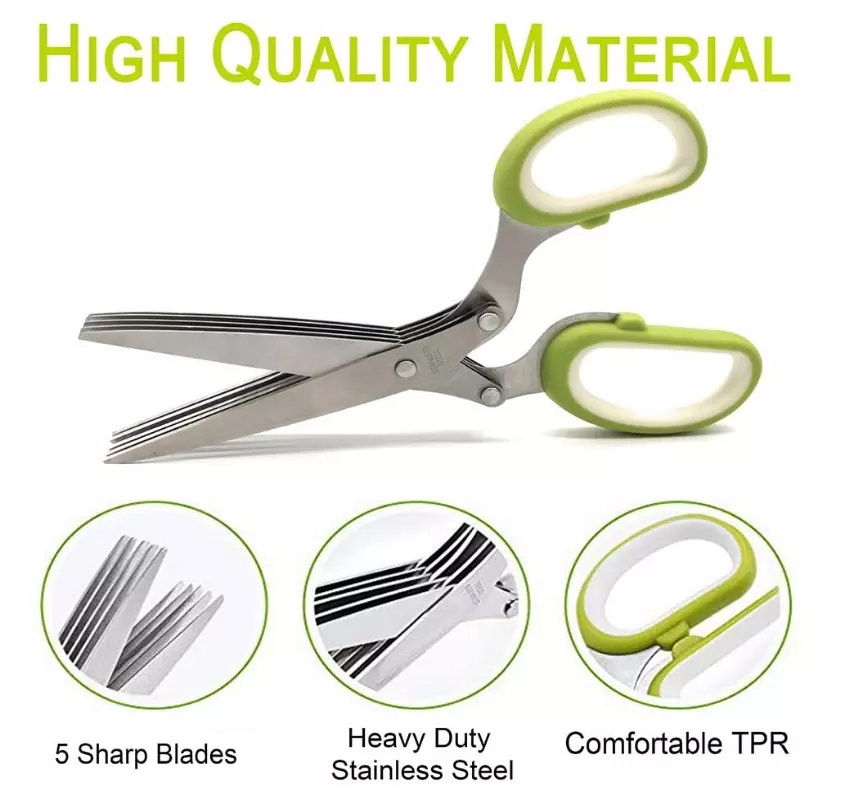 Herb Scissors With 5 Blades and Cover Cool Kitchen Gadgets Cutting Shredded Lettuce Cilantro Fresh Onion Scissors