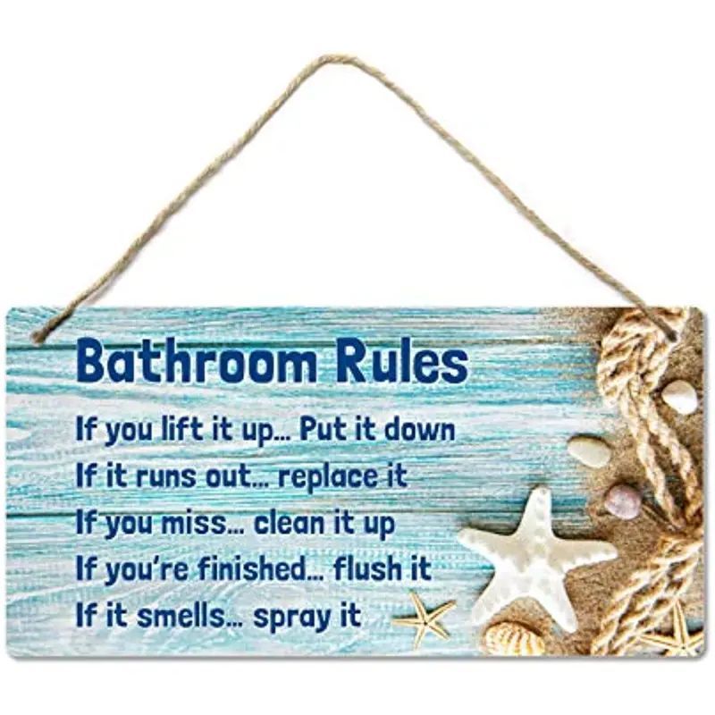 Beach Bathroom Decor, Wall Decor Hanging Signs, Waterproof And Moisture Resistant, Bathroom Rules, Shell Bathroom Decor