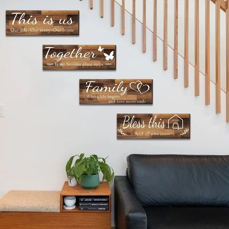 4pcs/set Home Wall Signs, THIS IS US/TOGETHER/BLESS THIS HOME/FAMILY Wall Decor For Living Room Bedroom