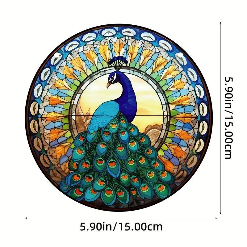 Glass Top Selling Peacock Stained Window Hanging,peacock Art for Kitchen Livingroom Office Living Room Art Deco Acrylic Abstract