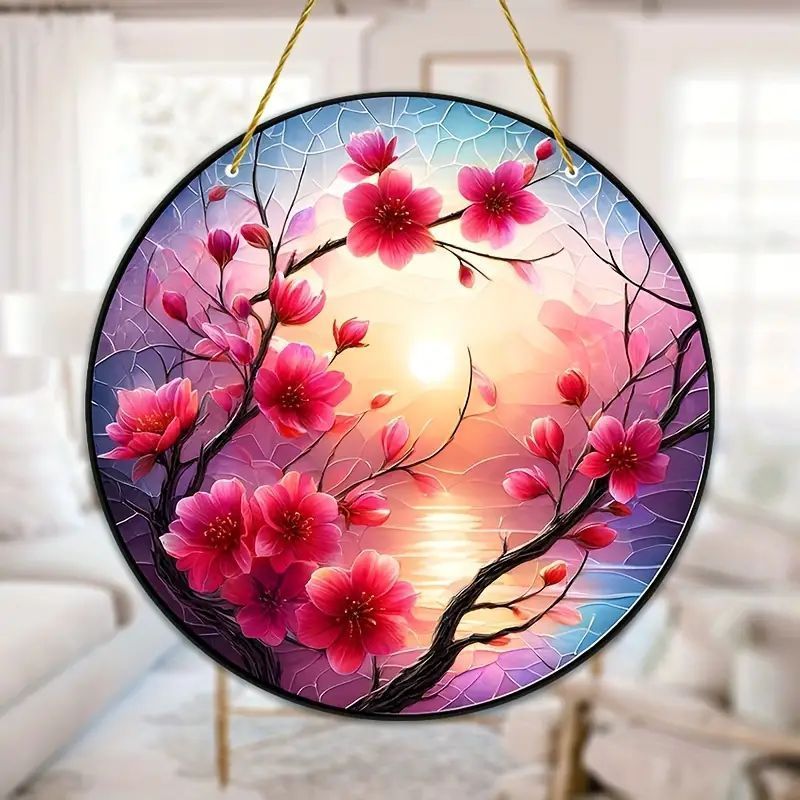 Cherry Blossoms Suncatcher, Acrylic Hanging Decor, For Office Living Room Bedroom, Window Garden Patio Porch Decor