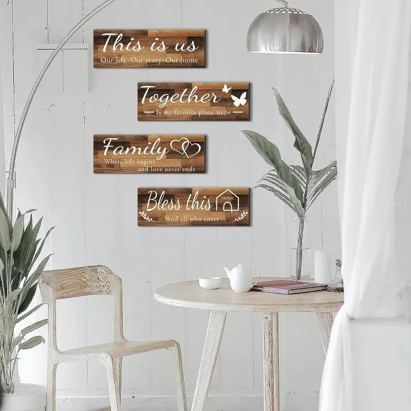 4pcs/set Home Wall Signs, THIS IS US/TOGETHER/BLESS THIS HOME/FAMILY Wall Decor For Living Room Bedroom