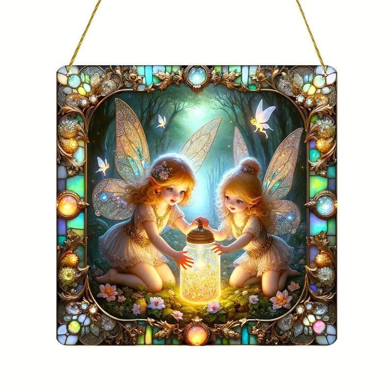 Fairy Sisters Suncatcher Magical Forest Decor Acrylic  Hanging for Home, Bedroom, Living Room - Enchanted Garden Fairy Decor