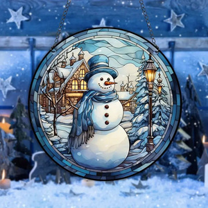 Christmas Snowman Window Hanging With Metal Chain Skycatcher For Wall Or Window