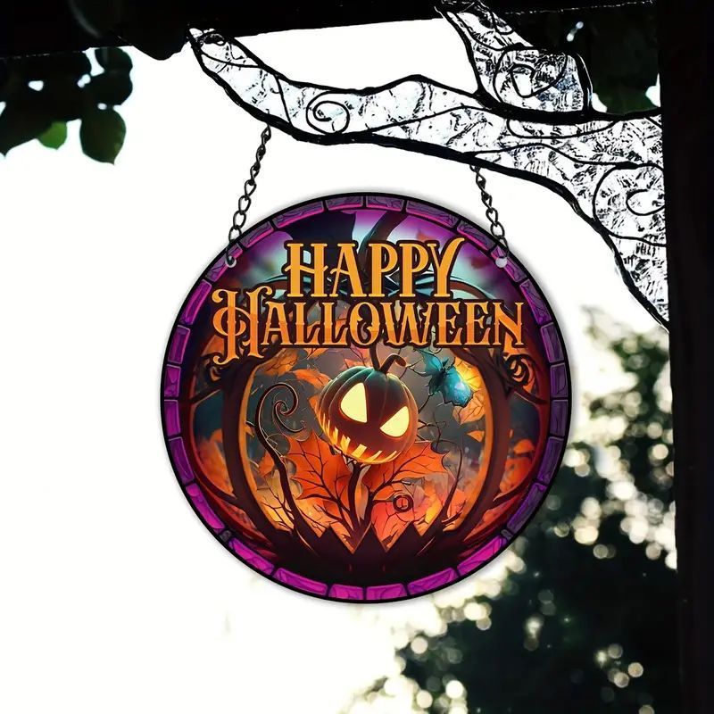 Halloween Pumpkin Suncatcher Stained Window Hanging Wall Ornaments Home Garden Patio Fall Decoration Gifts Halloween Decor