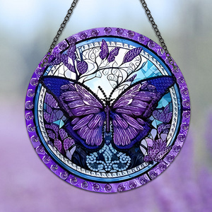 RTS Purple butterfly round acrylic wall hanging, holiday party home hanging ornament for window office living room garden