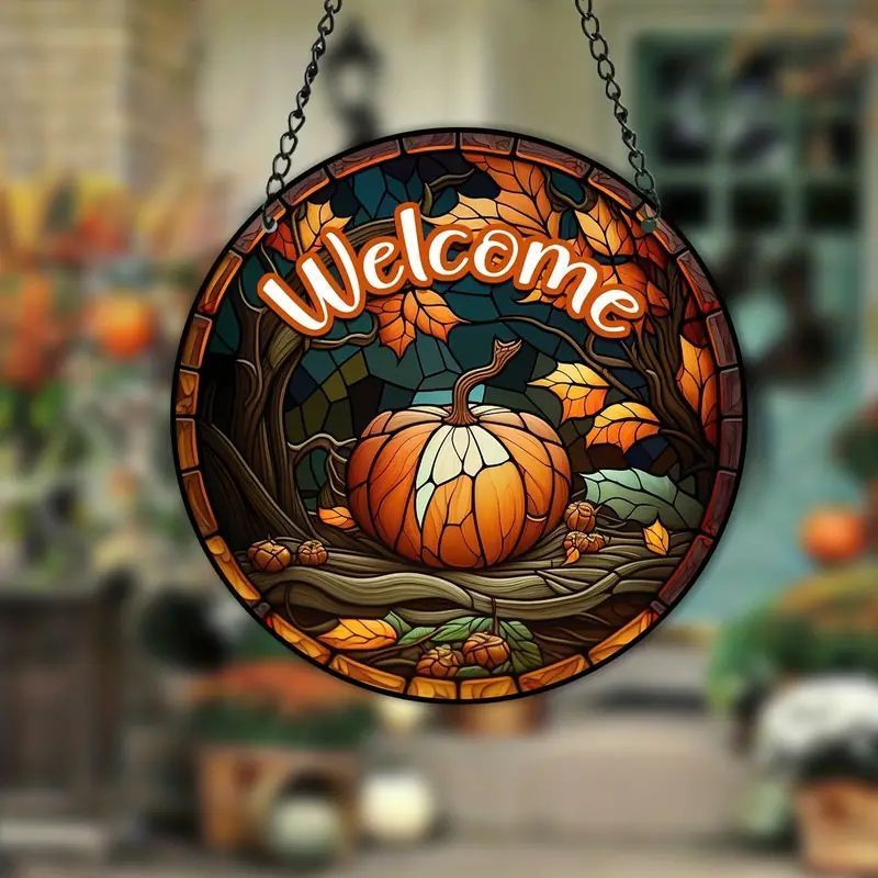 Halloween Pumpkin Suncatcher Stained Window Hanging Wall Ornaments Home Garden Patio Fall Decoration Gifts Halloween Decor