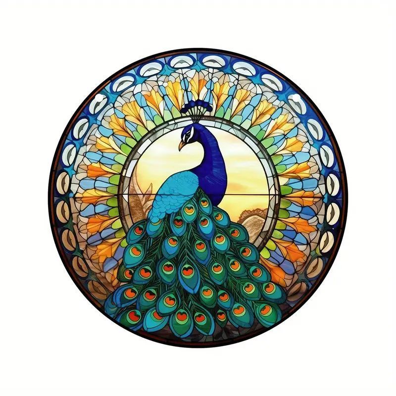 Glass Top Selling Peacock Stained Window Hanging,peacock Art for Kitchen Livingroom Office Living Room Art Deco Acrylic Abstract