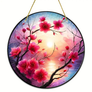 Cherry Blossoms Suncatcher, Acrylic Hanging Decor, For Office Living Room Bedroom, Window Garden Patio Porch Decor