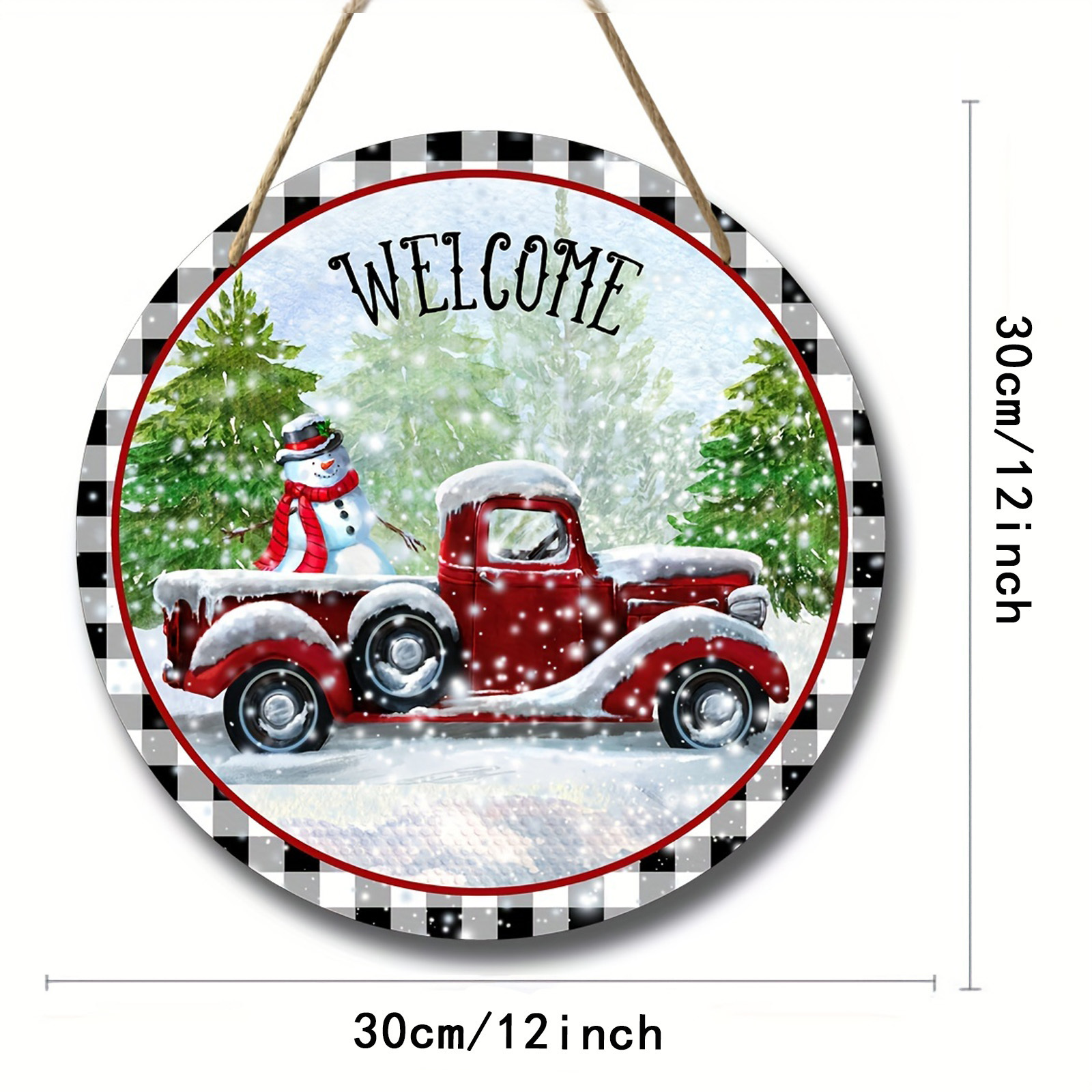 Welcome Snowman Wooden Round Wall Sign Art For Front Door Decor, Wreath Center Craft Hanging Ornaments For Home Room Farmhouse