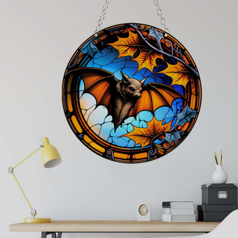 Wholesale Round Acrylic Home Hanging Decorations, Customized Design Sun Catcher, Halloween Bat wall Window pendant for Living Ro