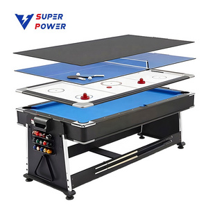 Best Selling Multi-Functional 7ft MDF 4-In-1 Billiard Pool Table With Air Hockey Table Tennis Dining Cover multi game table