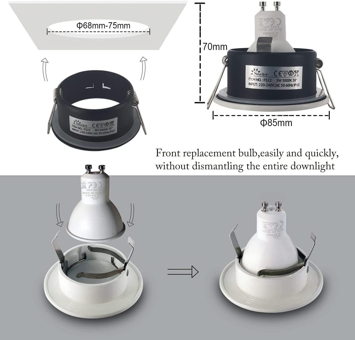 IP65 18w 24w  ceiling recessed downlight 12W led down lights