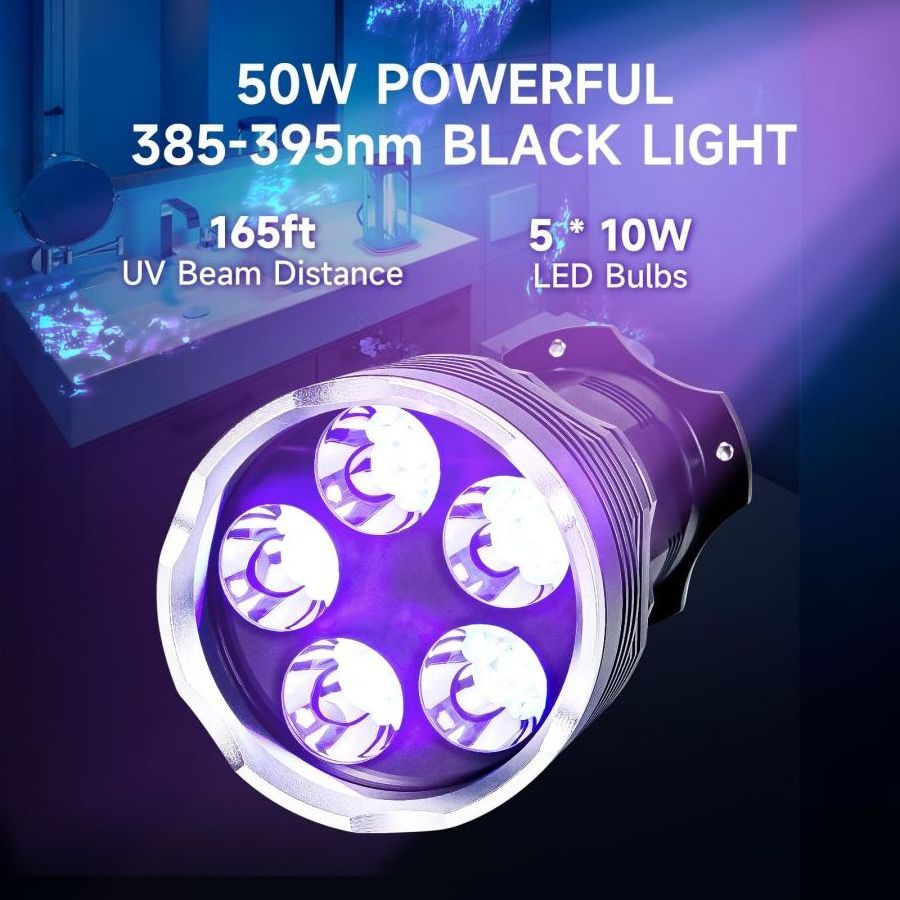 high power 15W rechargeable 5 ultraviolet LEDs 365nm UV Flashlight