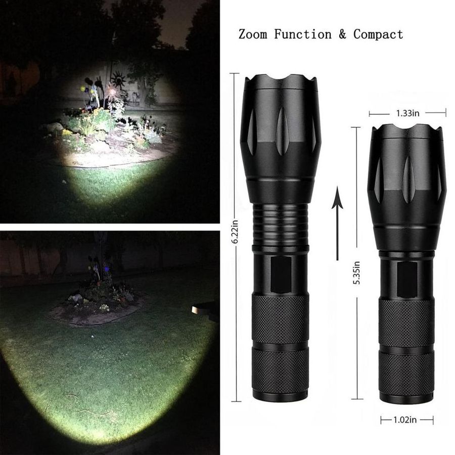 T6 Aluminum LED Torch Waterproof Flashlight with Adjustable Focus Zoom 5 Modes Including SOS Warning Light for Outdoor Camping