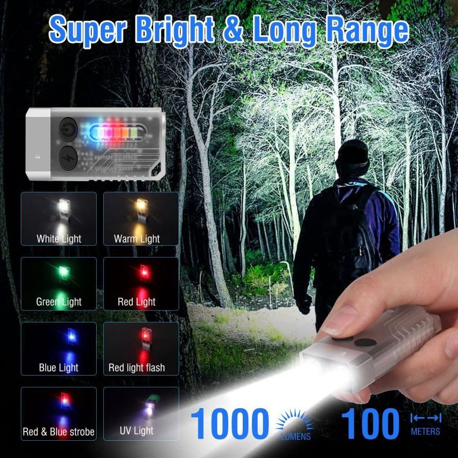 V10L 1000 Lumens EDC Flashlight UV Light Mini Flashlight12 Modes Multifunctional Pocket Flashlight With Redline Light