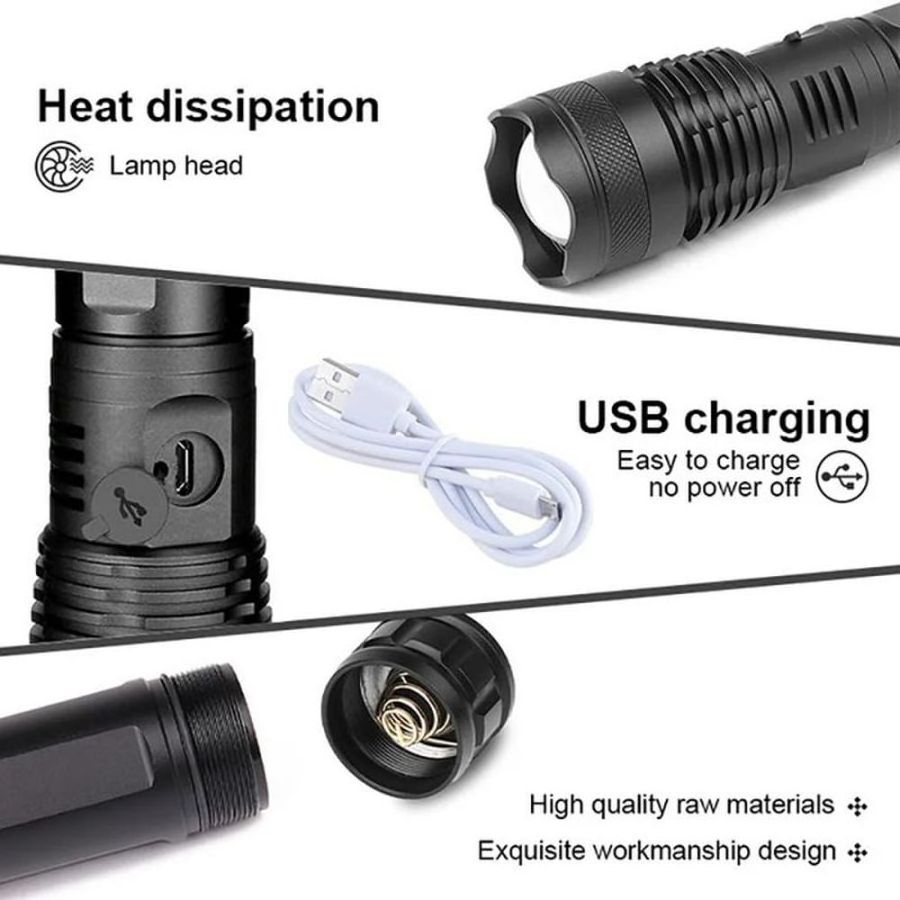 20W High Power P50 Flashlights 1000 lumens Zoomable Flashlight Torches Outdoor Waterproof Rechargeable Led Tactical Flashlight