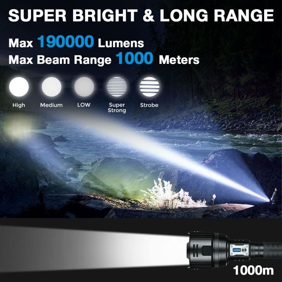 XHP360 Powerful Flashlight 5000Lumen High Bright Rechargeable Telescopic Zoom 5 Modes Outdoor Adventure Torch Light