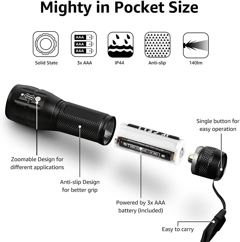 Portable Rechargeable Zoom LED Flashlight Flash Light Torch Lantern 3 Lighting Modes Camping Light Mini Led Flashlight