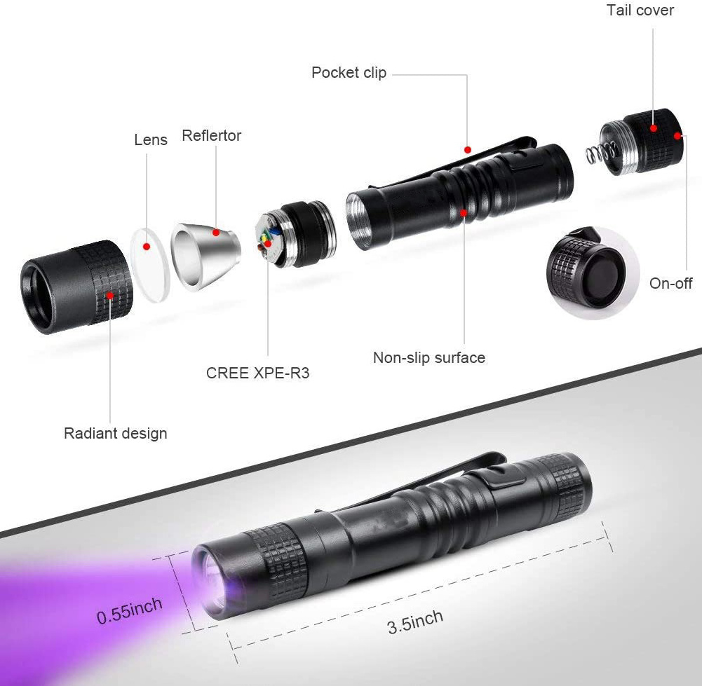 MINI UV Flashlight AAA Battery 9 LED Torch UV Light Ultraviolet 395NM LED UV Flashlights