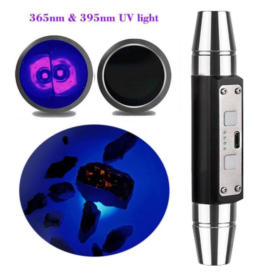 Longwave & Shortwave UV Lamps 365nm 395nm Minerals Phosphor Detector UVA UVC Blacklight LED Flashlight with ZWB3 filter