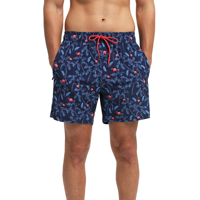 Custom Logo Swimwear Beach Shorts Men's Print Palm Flamingo 100% Polyester Quick Dry Beachwear Shorts Short Swim Trunk For Men