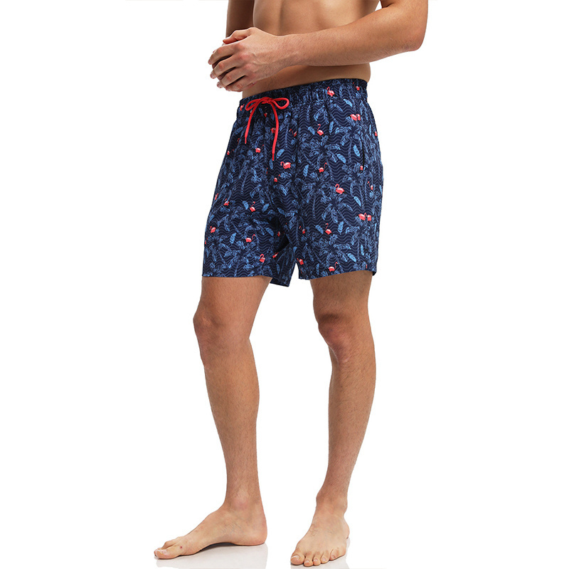 Custom Logo Swimwear Beach Shorts Men's Print Palm Flamingo 100% Polyester Quick Dry Beachwear Shorts Short Swim Trunk For Men