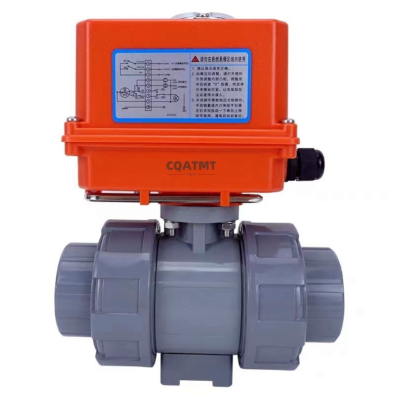 CQATMT PVC electric actuator ball valve corrosion-resistant PVC electric ball valve