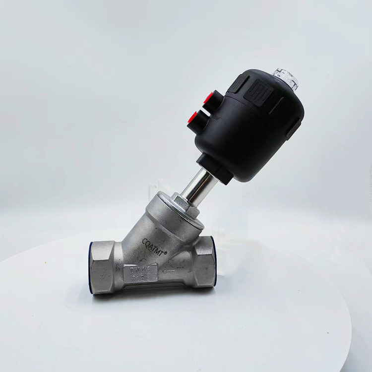 CQATMT high-quality SS304/SS316 pneumatic shut-off valve 1in 2in 3in threaded pneumatic actuator angle seat valve