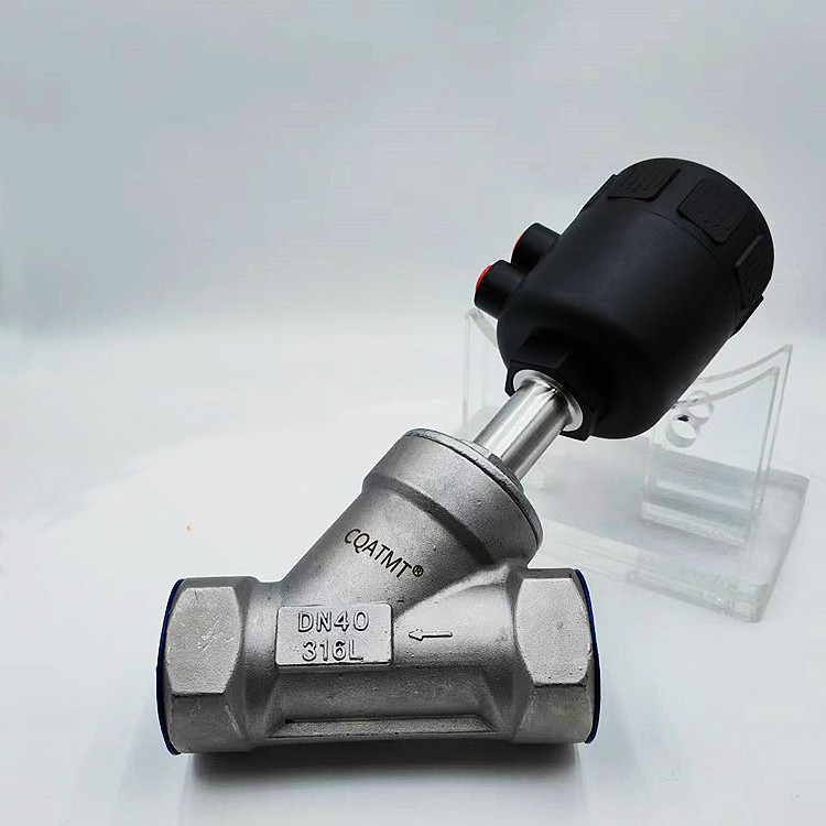 CQATMT high-quality SS304/SS316 pneumatic shut-off valve 1in 2in 3in threaded pneumatic actuator angle seat valve