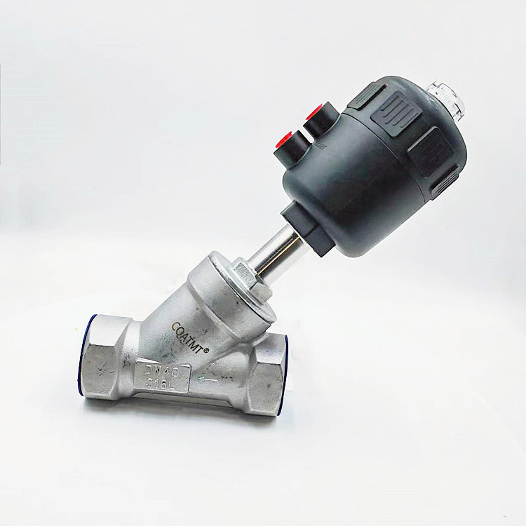 CQATMT high-quality SS304/SS316 pneumatic shut-off valve 1in 2in 3in threaded pneumatic actuator angle seat valve