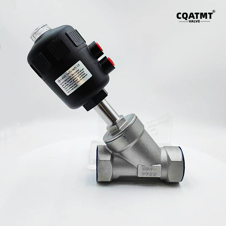 CQATMT high-quality SS304/SS316 pneumatic shut-off valve 1in 2in 3in threaded pneumatic actuator angle seat valve