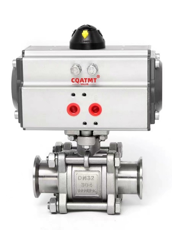 CQATMT Snap connected pneumatic actuator ball valve, bidirectional pneumatic actuator, 3-piece CF8 pneumatic ball valve