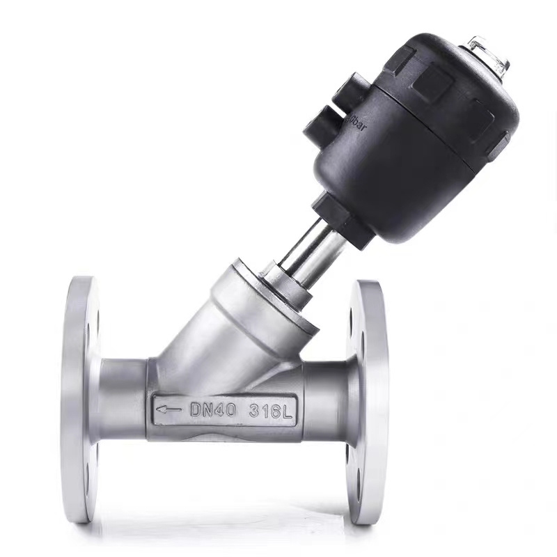 CQATMT Double Acting Stainless Steel Flange Pneumatic Water Steam Control Angle Seat Valve