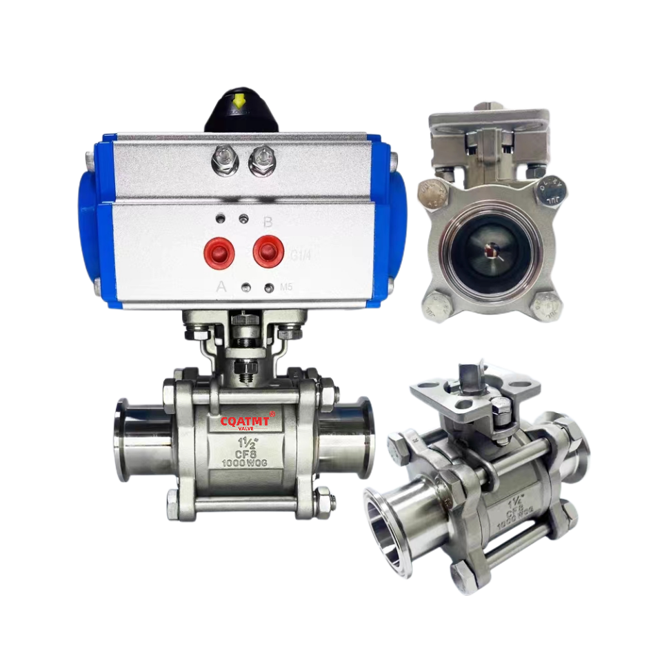 CQATMT Snap connected pneumatic actuator ball valve, bidirectional pneumatic actuator, 3-piece CF8 pneumatic ball valve