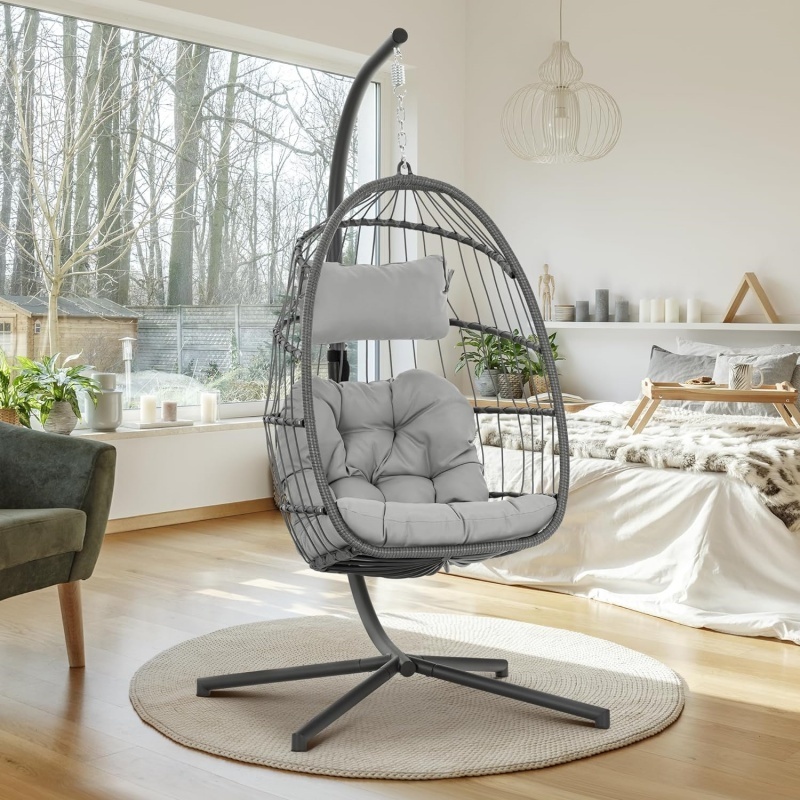 Folding Foldable Single Patio Swing Hanging Rattan Indoor Hanging Chair Out Doors Swing Chair