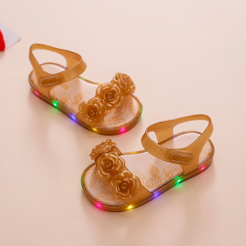 New Girls' Baby  Flower Beach Shoes LED Colorful Flashing Jelly Sandals