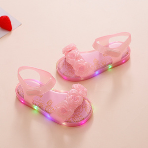 New Girls' Baby  Flower Beach Shoes LED Colorful Flashing Jelly Sandals