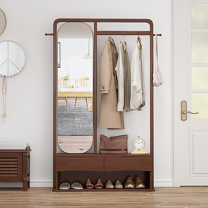 Wooden Hat & Coat Rack Shoe Cabinet Clothes Hanger With Drawers Multifunctional Coat Rack With Dressing Mirror