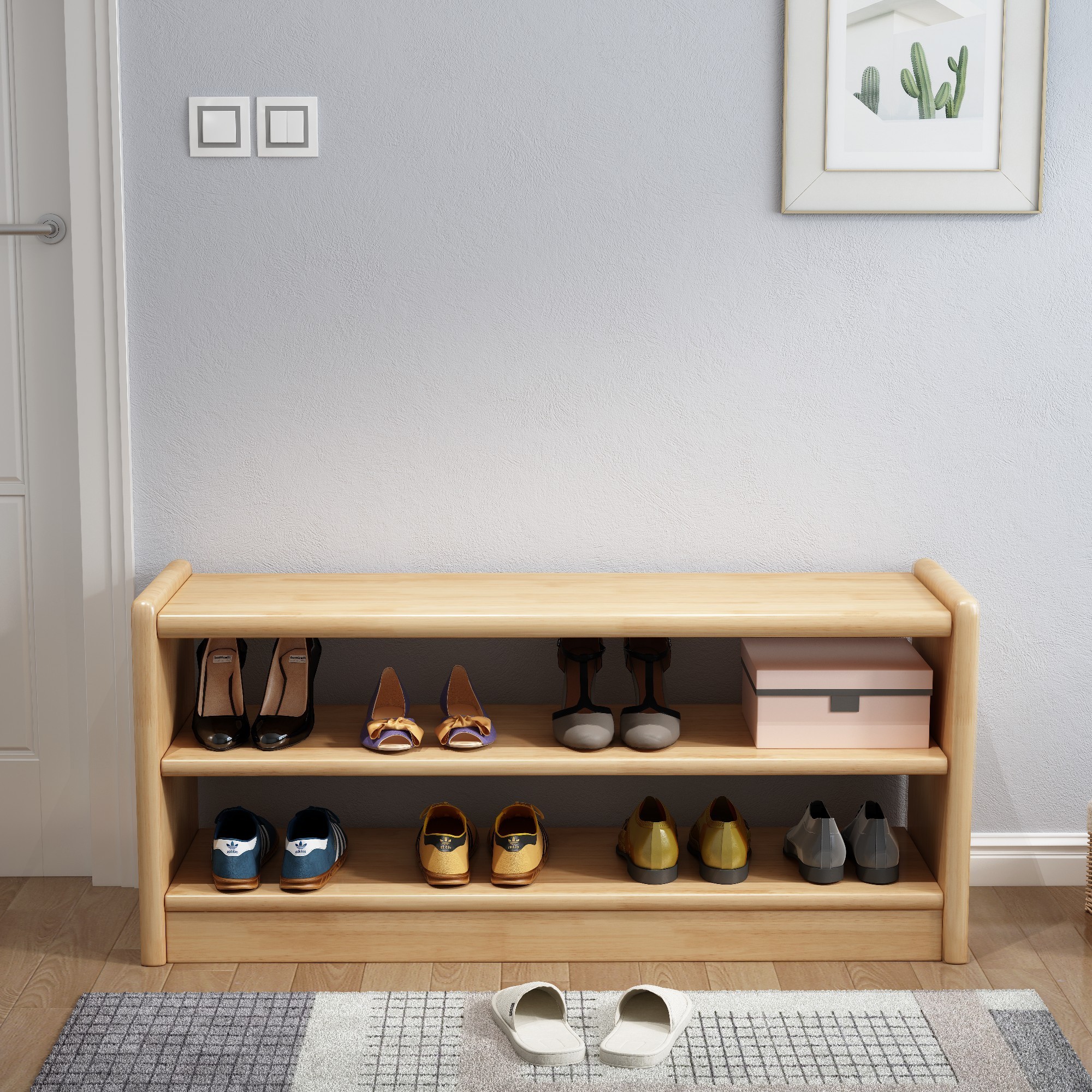 Entryway Furniture Modern Wooden Shoe Rack Cabinet Small Shoe Storage Bench With Soft Seat Cushion 2 in1 Wood Shoe Storage Bench