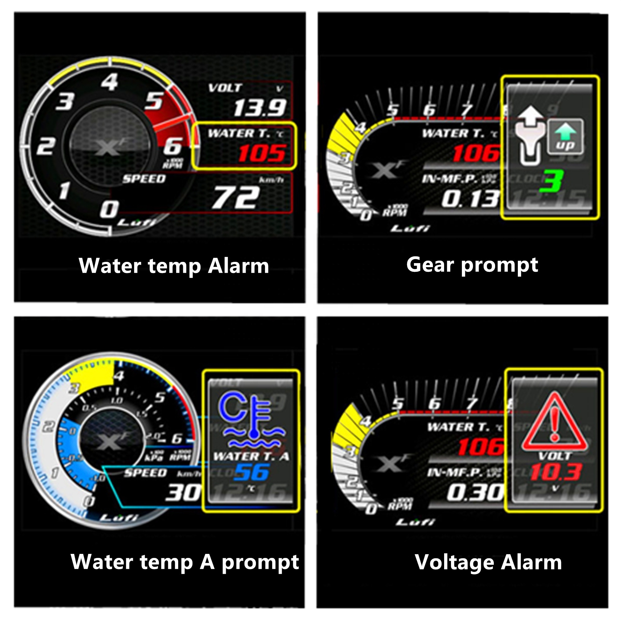 LUFI XF English Version OBD2 digital turbo boost oil pressure temperature gauge for car Afr RPM Fuel level Speed EXT Oil Meter