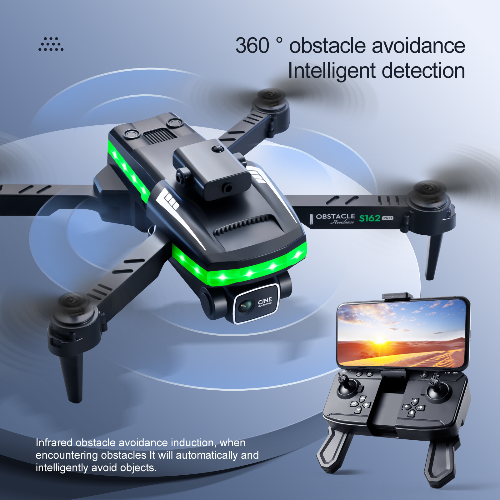 Colorful LED Flight 10 Minutes Battery Life 4K HD Dual Camera Lens Switching Broader Vision Light Remote Control S162 Drone