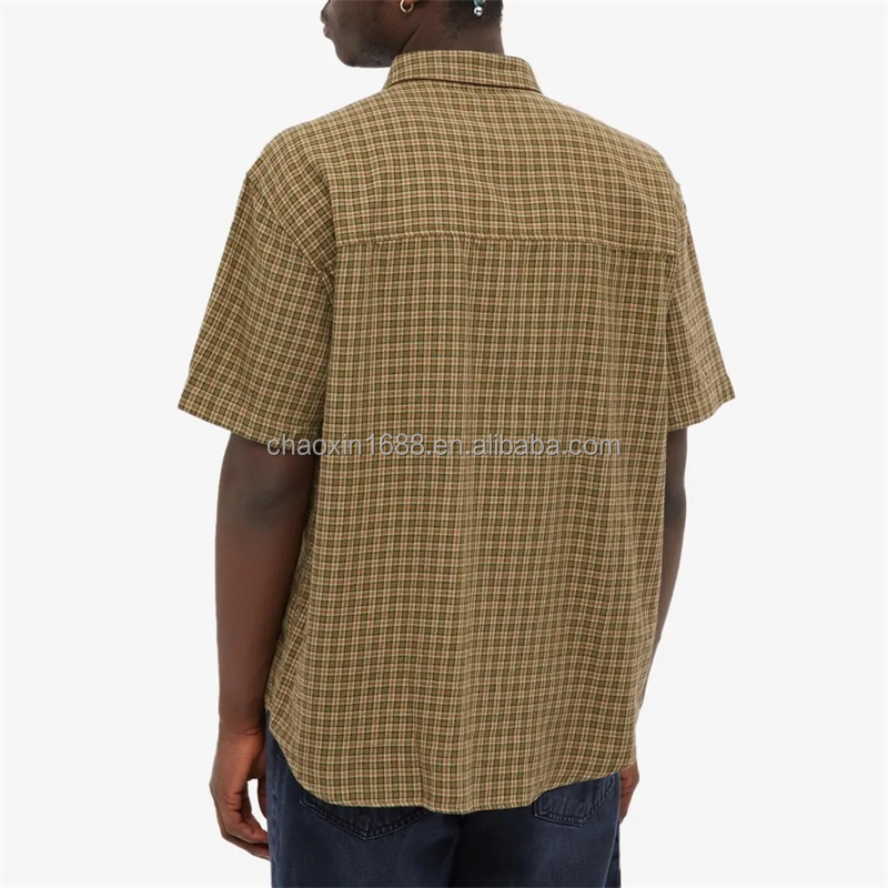 OEM custom 100% cotton high quality classic collar chest pocket checked plaid shirt for men