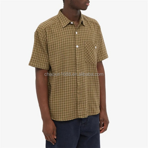 OEM custom 100% cotton high quality classic collar chest pocket checked plaid shirt for men